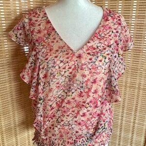 Floral and Ruffle Blouse by CeCe Size Medium